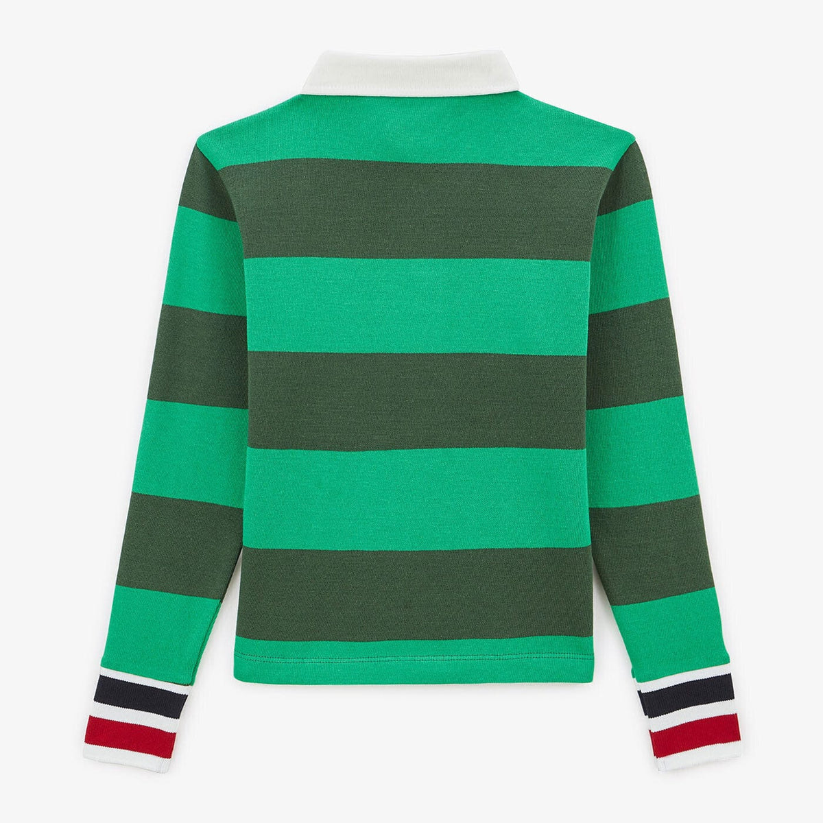 Junior olive green striped cotton rugby polo shirt