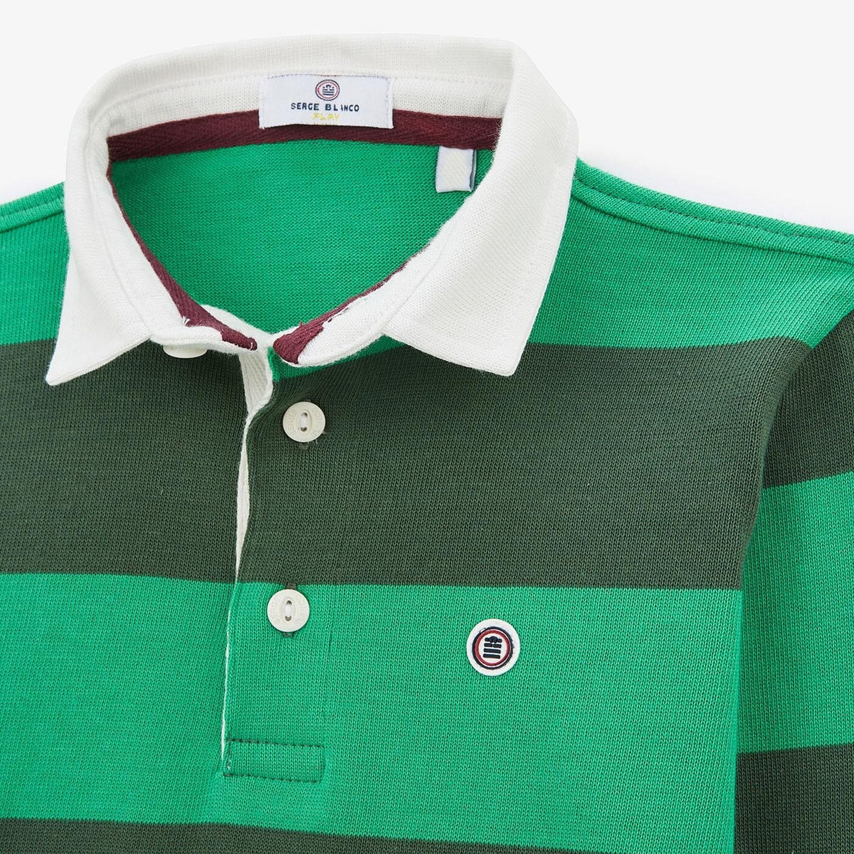 Junior olive green striped cotton rugby polo shirt