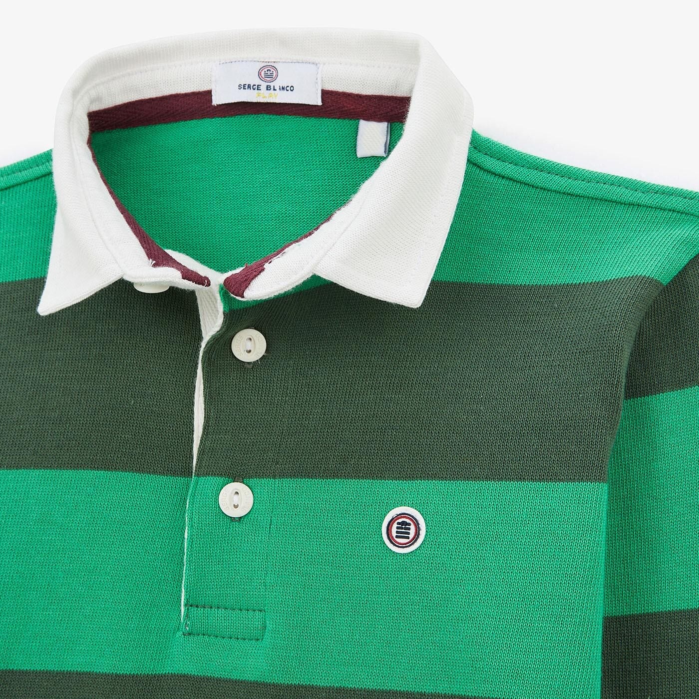 Junior olive green striped cotton rugby polo shirt