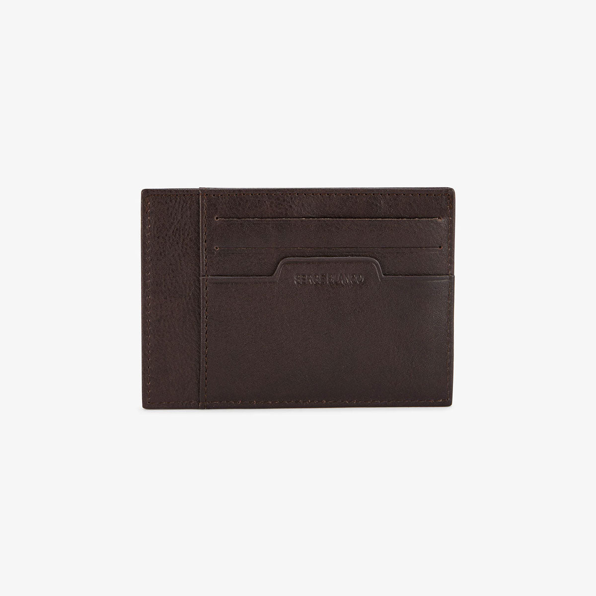 Brown leather card holder with metal logo for men SERGE BLANCO