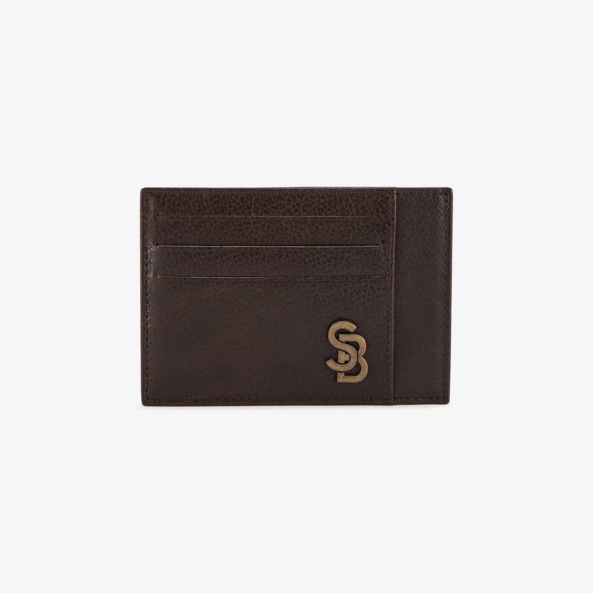 Brown leather card holder with metal logo for men SERGE BLANCO