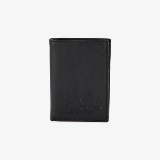 Black leather wallet with embossed logo for men by SERGE BLANCO