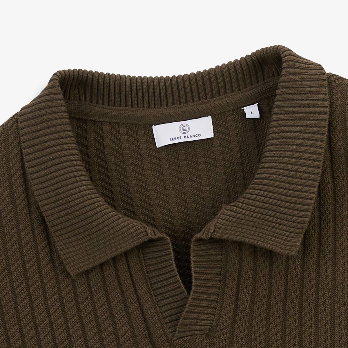 Milan MEN'S SERGE BLANCO clay green cotton and linen polo neck sweater