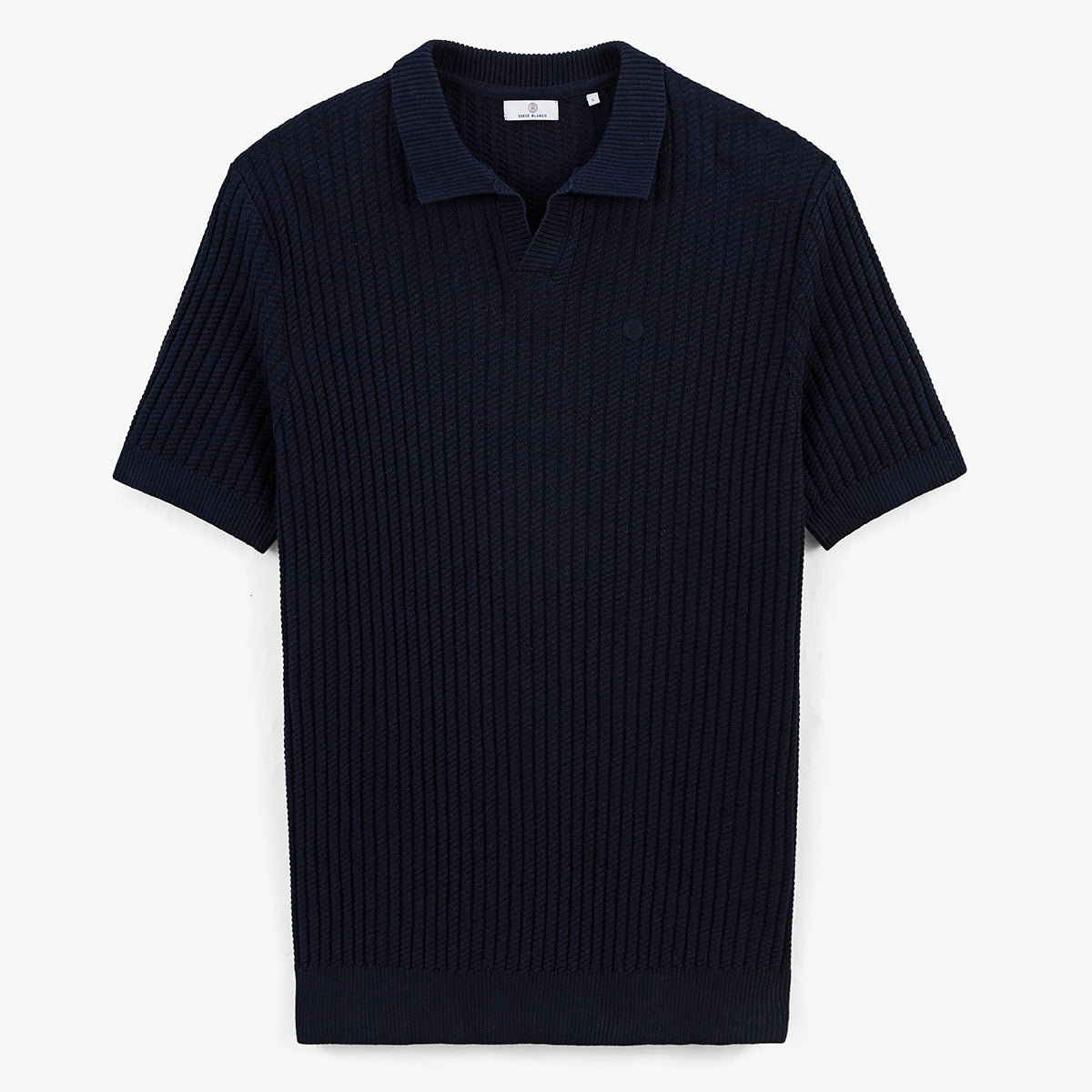 Milan polo neck sweater in navy blue cotton and linen MEN SERGE BLANCO
