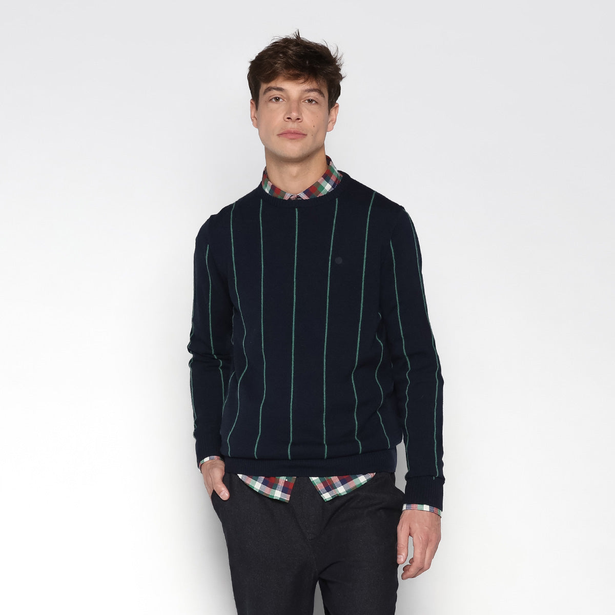 Dark Navy Blue Cotton and Wool Striped Sweater for Men by Milo SERGE BLANCO