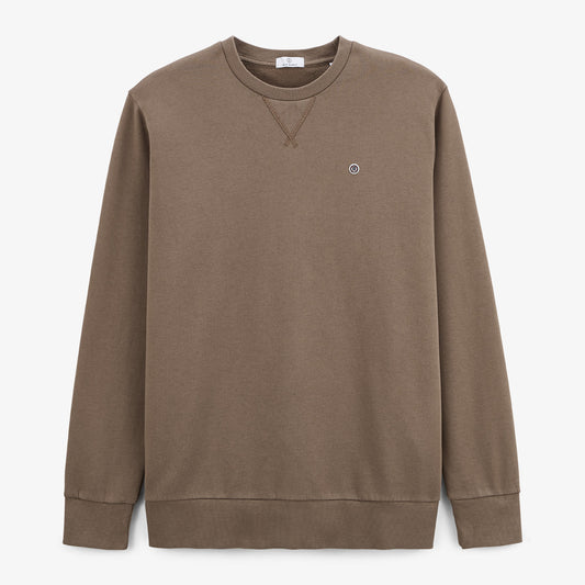 Brown shitake cotton fleece crew neck sweatshirt SERGE BLANCO