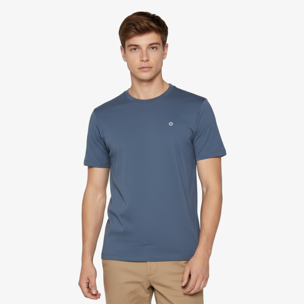 Men's Blue Cotton Short Sleeve Round Neck T-Shirt Théo SERGE BLANCO