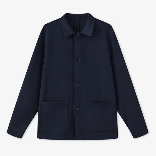 Waël dark blue worker jacket in blanco serge