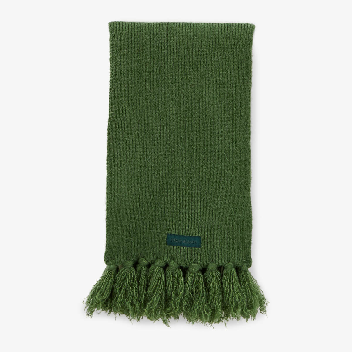 SERGE BLANCO men's solid pine green fringed scarf