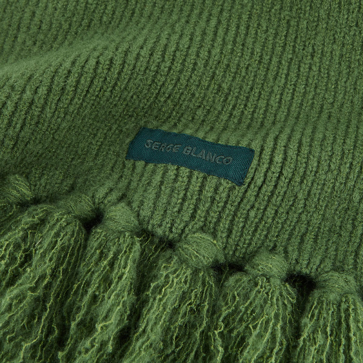 SERGE BLANCO men's solid pine green fringed scarf