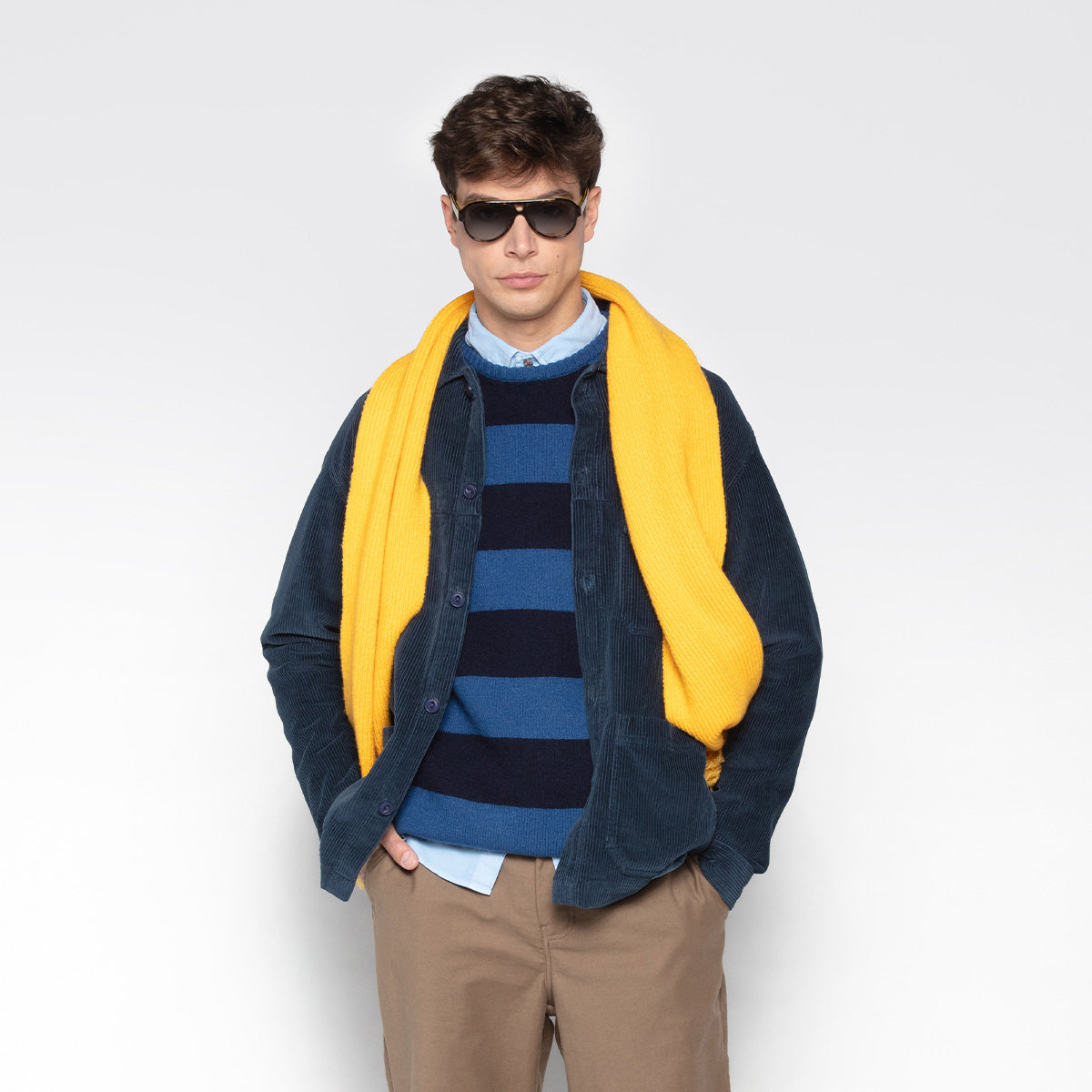 SERGE BLANCO men's plain gold fringed scarf