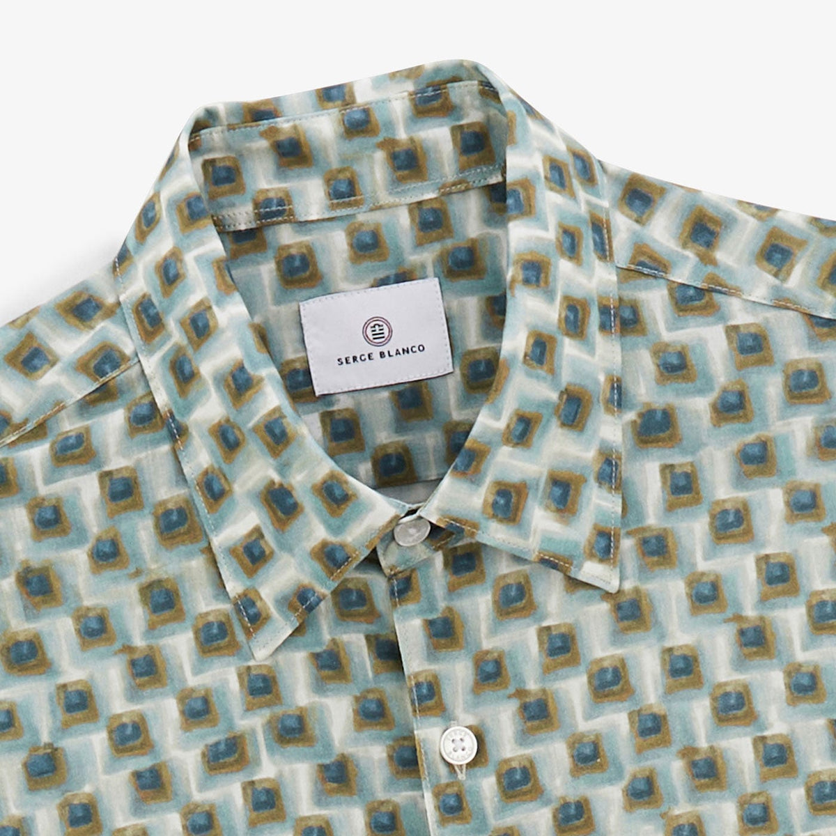 Charles Long-Sleeved Cotton Shirt in Almond with Square Patterns for Men SERGE BLANCO