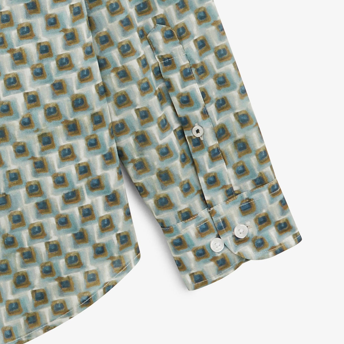 Charles Long-Sleeved Cotton Shirt in Almond with Square Patterns for Men SERGE BLANCO