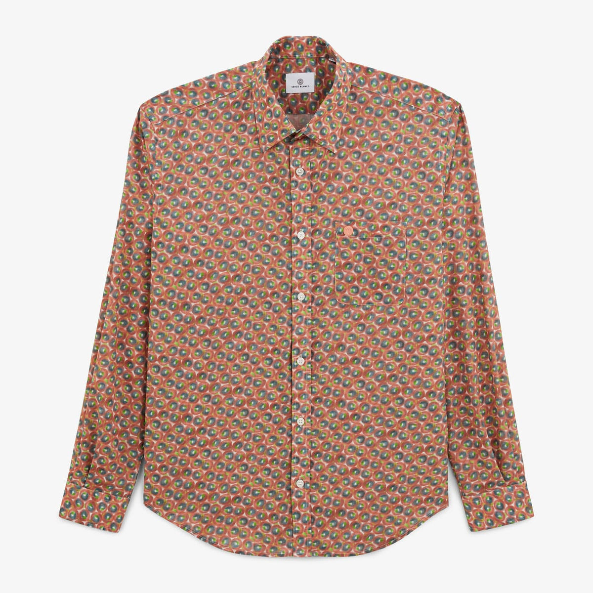 Charles Long-Sleeved Cotton Shirt in Coral with Circle Pattern for Men SERGE BLANCO