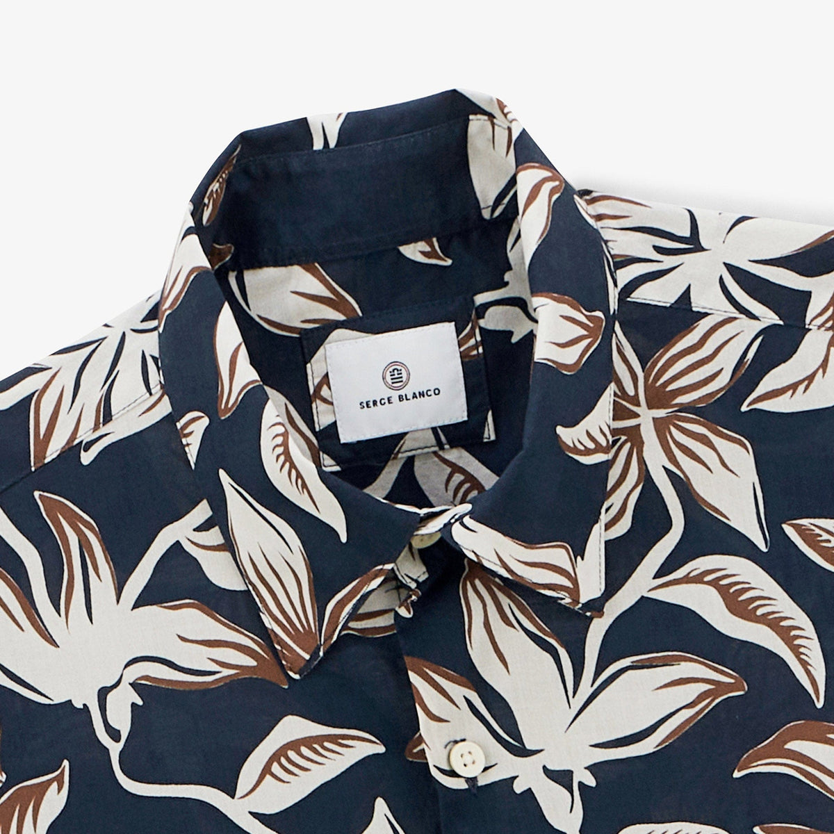 Charles Long-Sleeved Cotton Shirt in Dark Navy with Hibiscus Pattern for Men SERGE BLANCO
