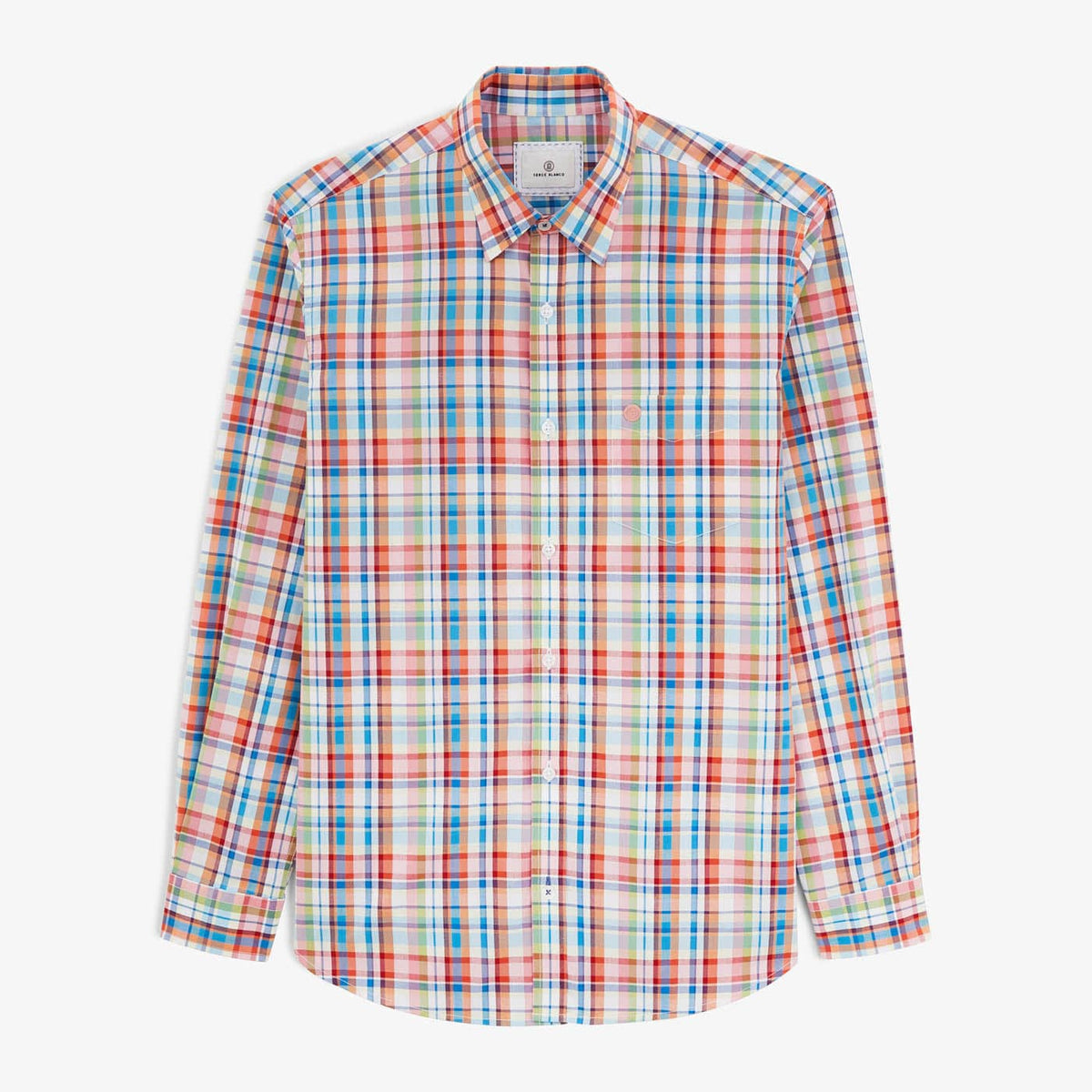 Clark Men's Long-Sleeved Cotton Shirt in Coral Check SERGE BLANCO