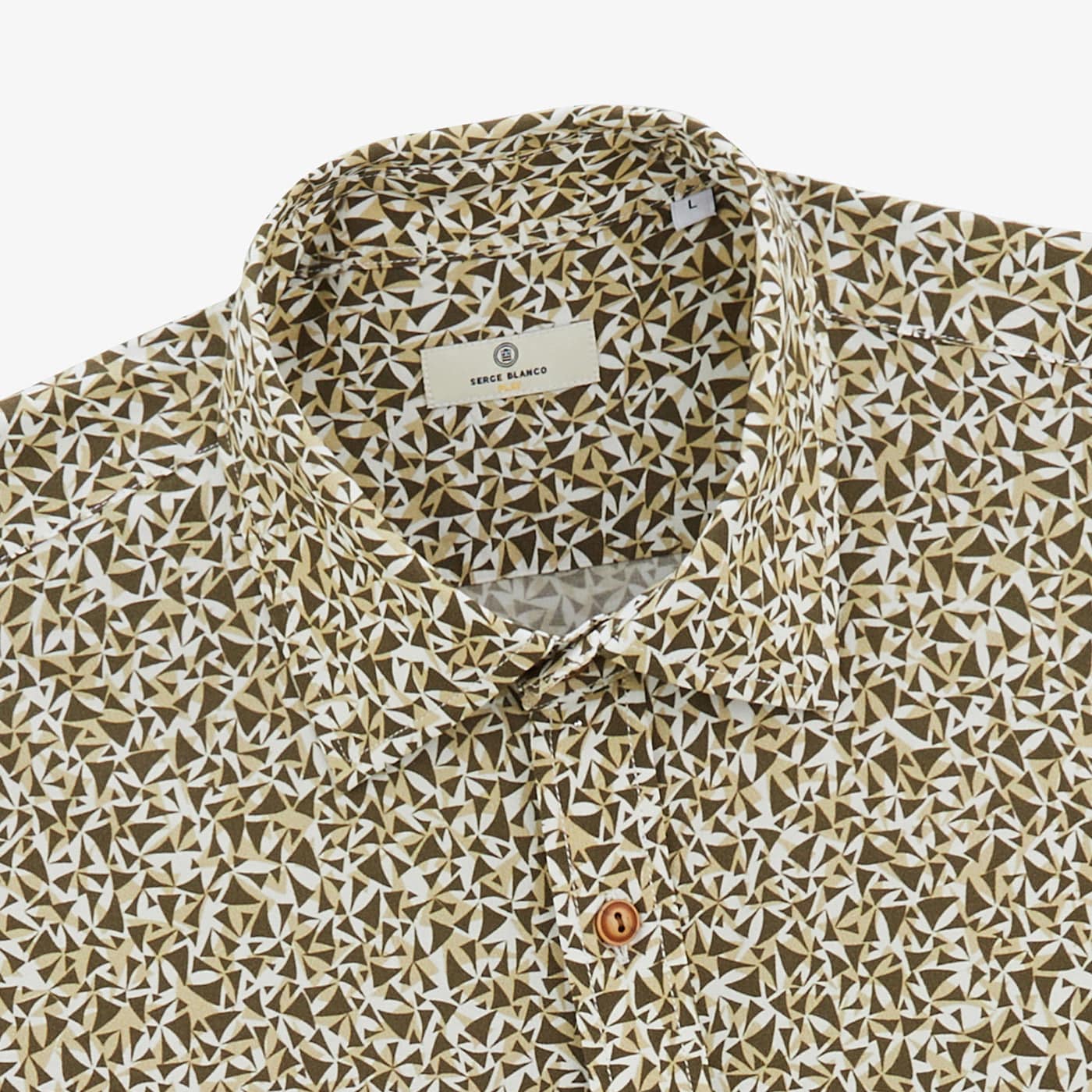 Men's Short Sleeve Shirt with Chest Pocket, Military Green Pattern SERGE BLANCO