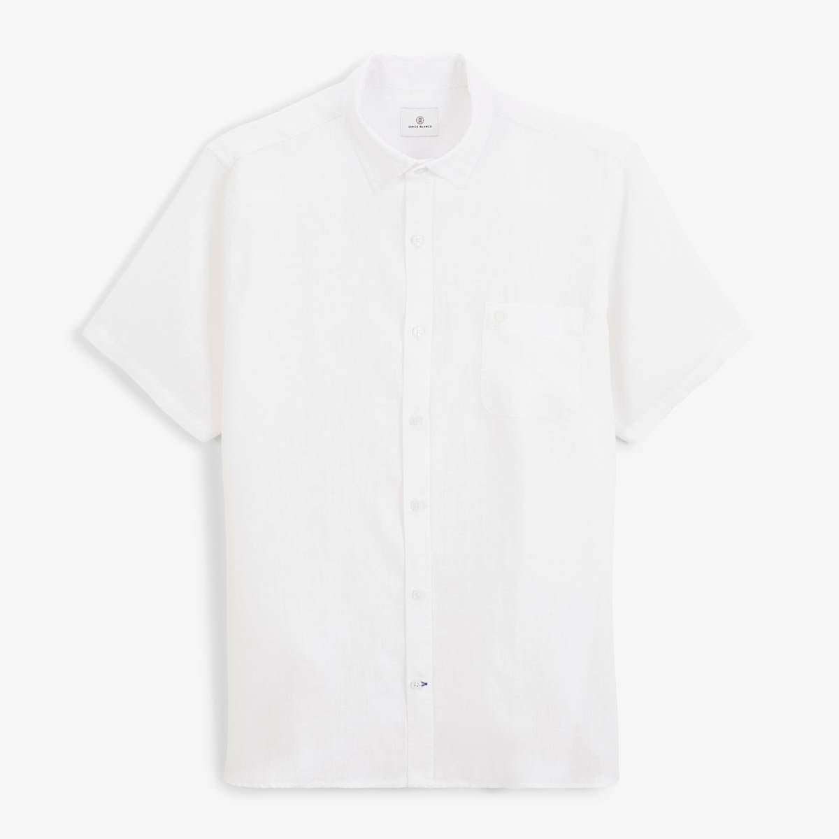 Men's plain white linen short-sleeved shirt with chest pocket SERGE BLANCO