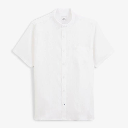 Men's plain white linen short-sleeved shirt with chest pocket SERGE BLANCO