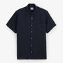 Men's Navy Blue Plain Short-Sleeved Linen Shirt with Chest Pocket SERGE BLANCO