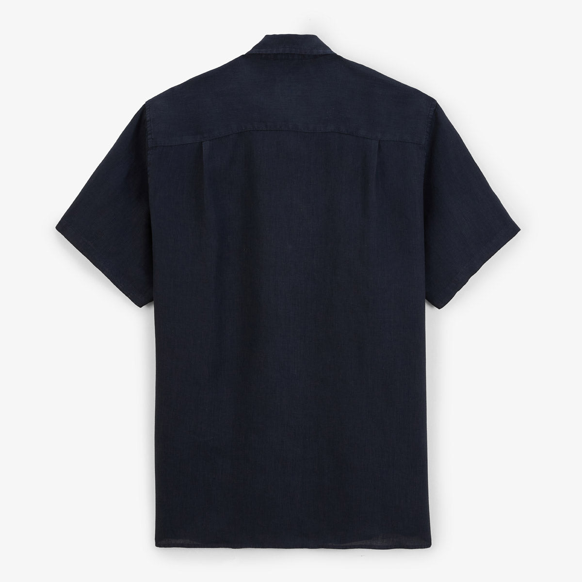 Men's Navy Blue Plain Short-Sleeved Linen Shirt with Chest Pocket SERGE BLANCO