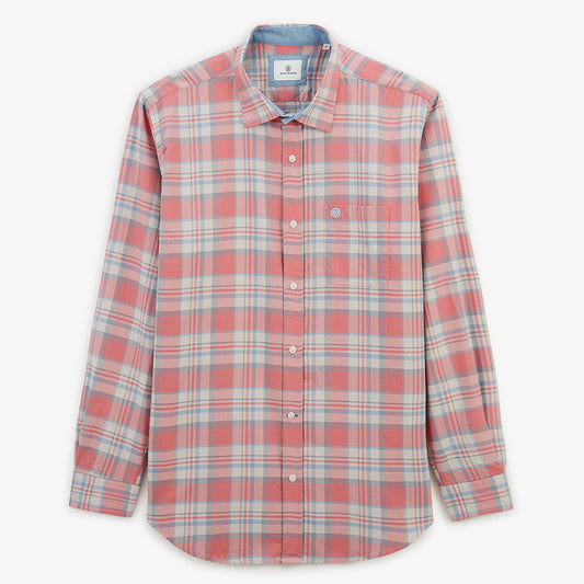 Men's pink cotton checked long-sleeved shirt by SERGE BLANCO