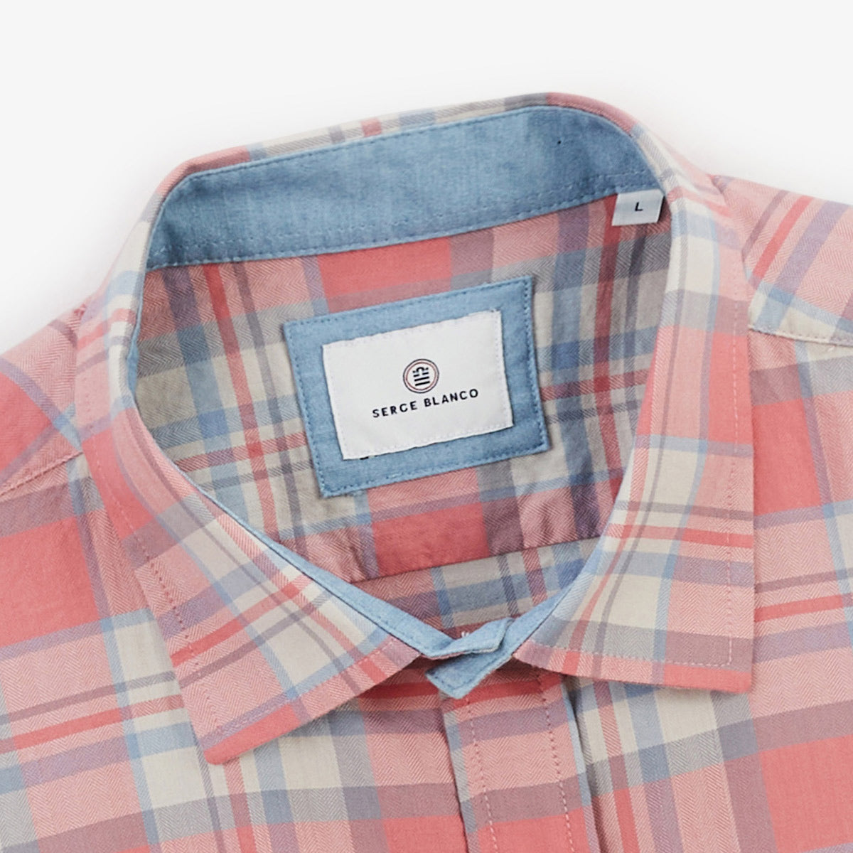 Men's pink cotton checked long-sleeved shirt by SERGE BLANCO