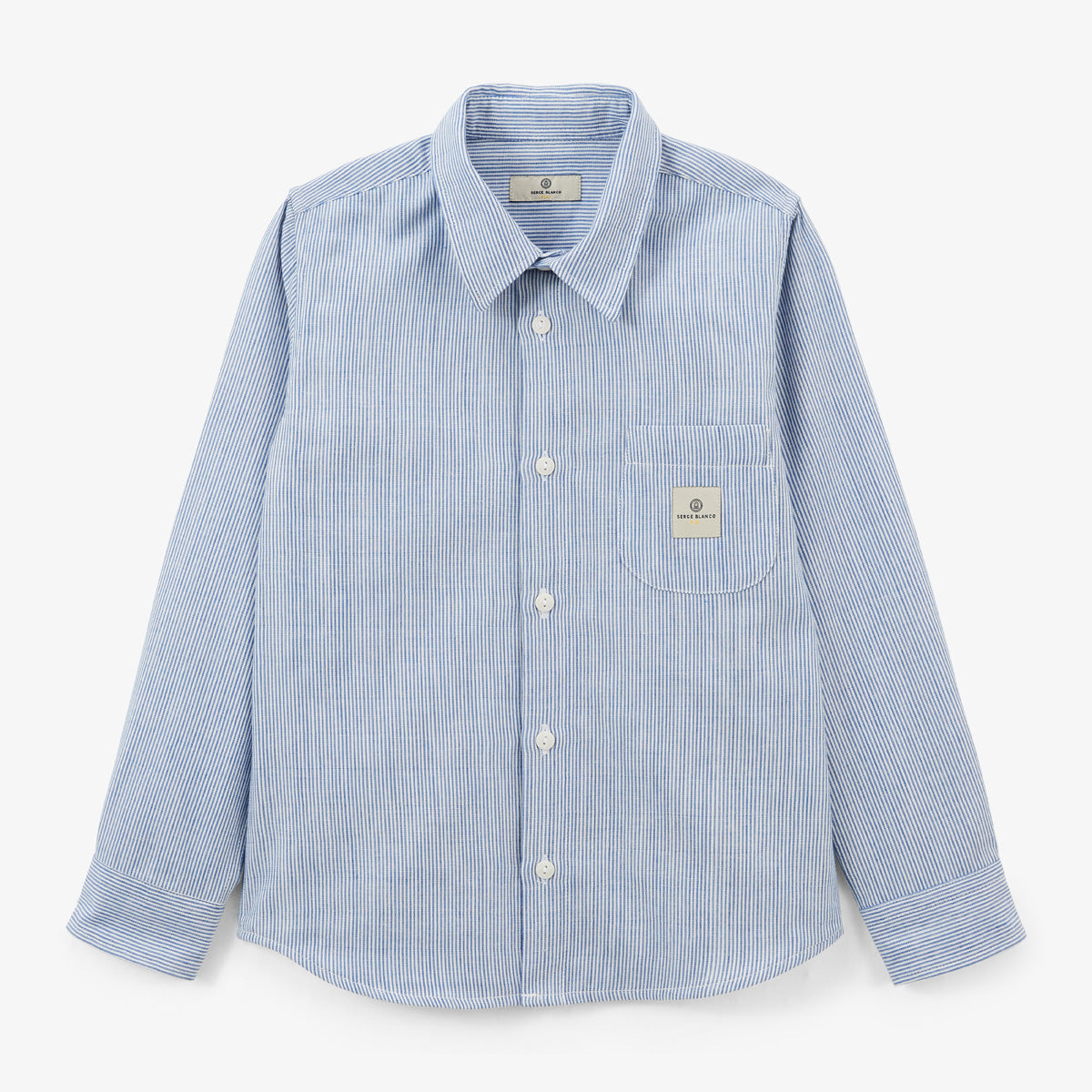 Sky Blue Cotton Striped Long Sleeve Shirt with Chest Pocket Charles Junior SERGE BLANCO