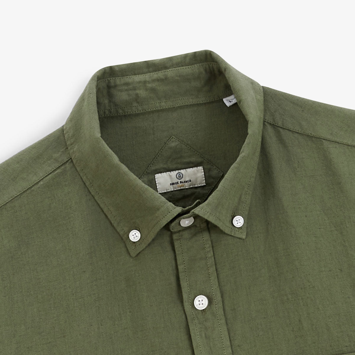 Men's Olive Green Long Sleeve Shirt with Chest Pocket SERGE BLANCO