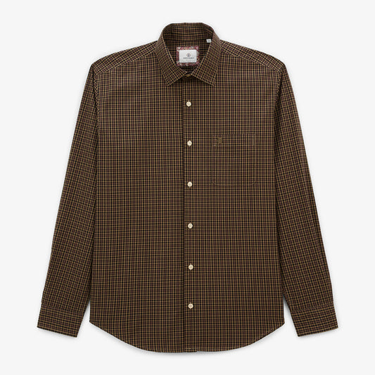 Charles Homme SERGE BLANCO navy blue small check cotton long-sleeved shirt