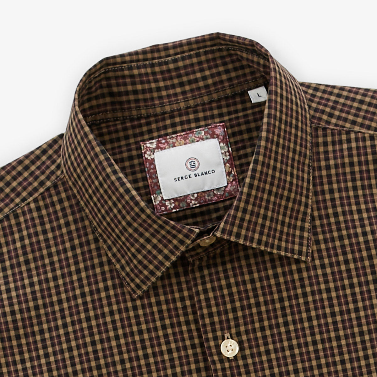 Charles Homme SERGE BLANCO navy blue small check cotton long-sleeved shirt