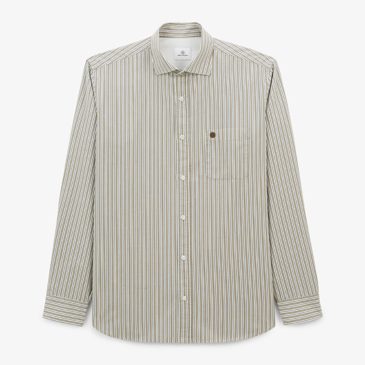 Charles Homme SERGE BLANCO military green striped long-sleeved cotton shirt