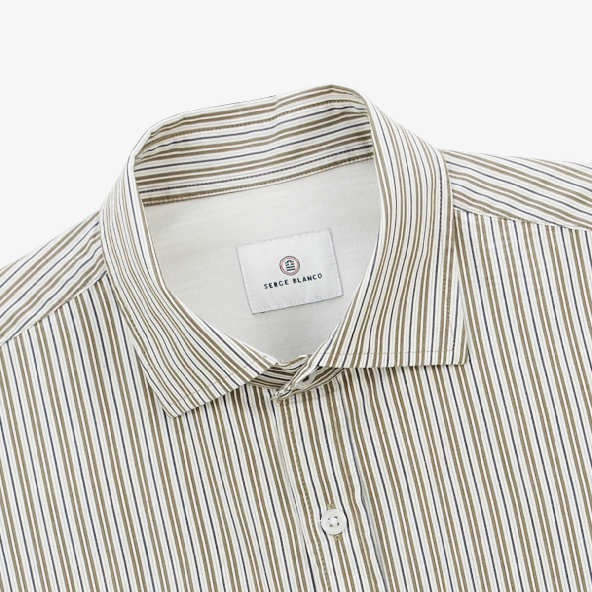 Charles Homme SERGE BLANCO military green striped long-sleeved cotton shirt