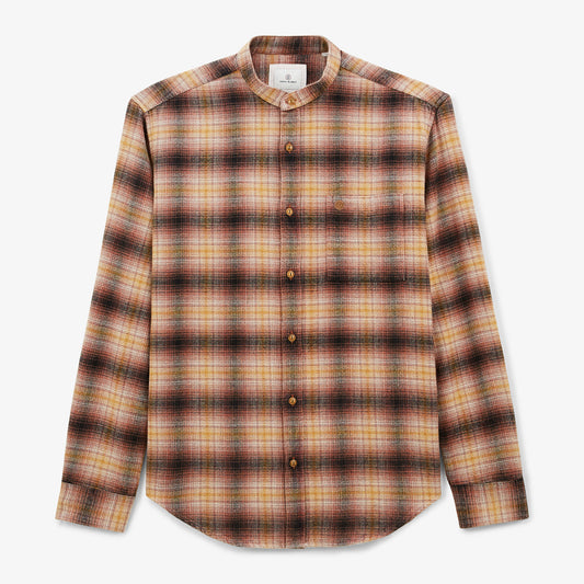 Charles Men's SERGE BLANCO long-sleeved cotton shirt with Mao collar and copper check pattern