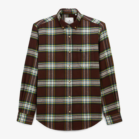 Clark Men's Brown Checkered Cotton Flannel Long Sleeve Shirt with Chest Pocket SERGE BLANCO