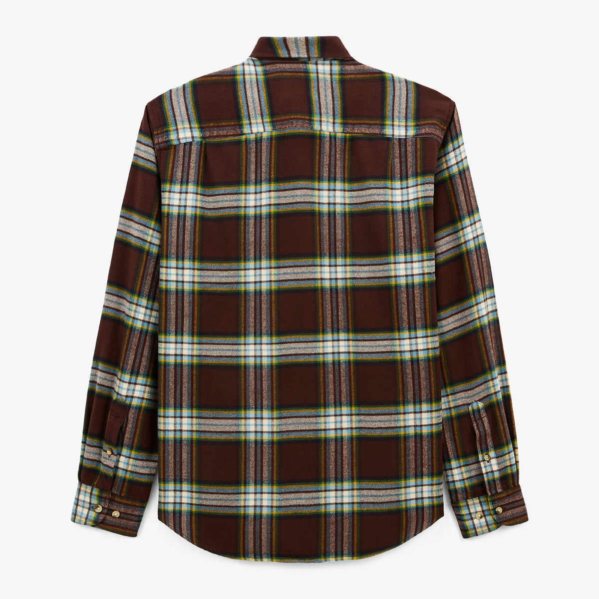 Clark Men's Brown Checkered Cotton Flannel Long Sleeve Shirt with Chest Pocket SERGE BLANCO