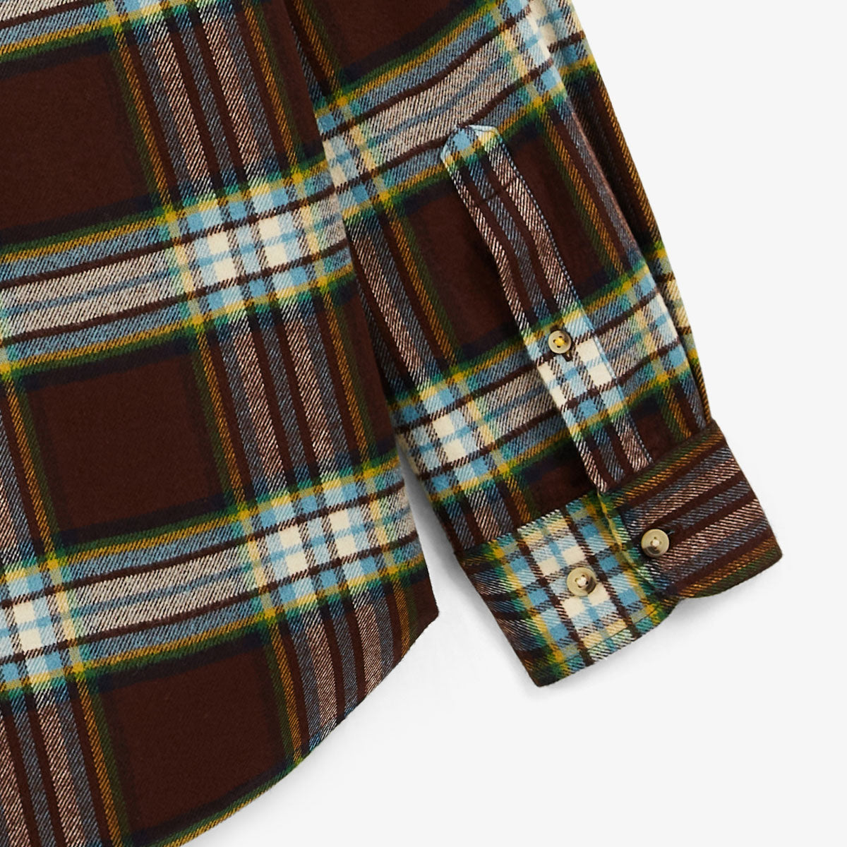 Clark Men's Brown Checkered Cotton Flannel Long Sleeve Shirt with Chest Pocket SERGE BLANCO