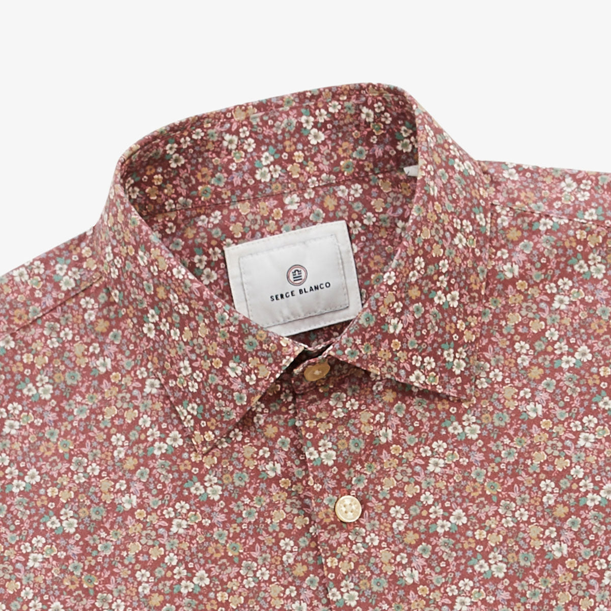 Charles Men's Merlot Red Floral Print Cotton Long Sleeve Shirt with Chest Pocket by SERGE BLANCO