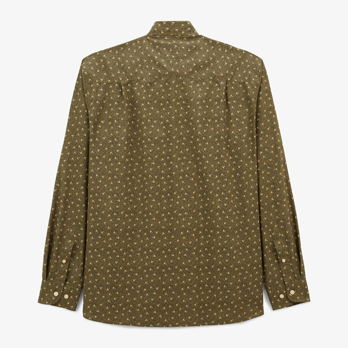 Long-sleeved cotton shirt with floral print in English green, chest pocket, Charles Men's SERGE BLANCO