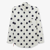 Long-sleeved shirt in white cotton with large polka dot print