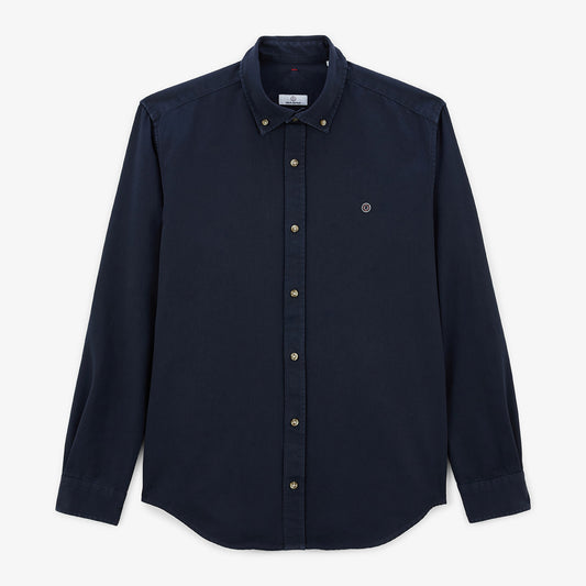 Charles Men's Dark Navy Plain Cotton Twill Long-Sleeved Shirt SERGE BLANCO