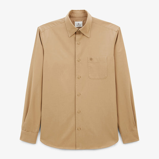 Charles Men's Plain Beige Long-Sleeved Cotton Shirt SERGE BLANCO