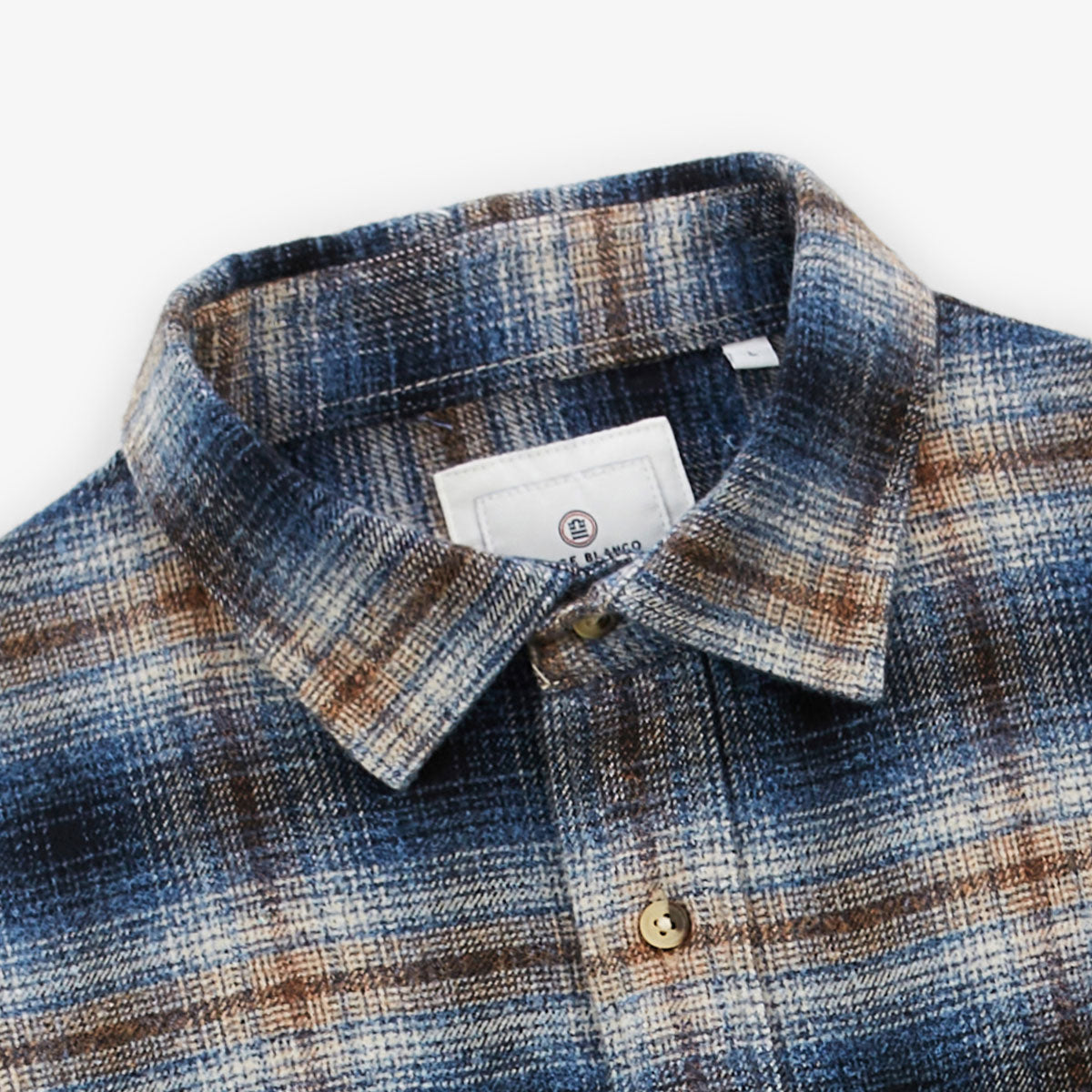 Clovis Men's Blue Brushed Flannel Check Long-Sleeved Shirt with Double Chest Pockets SERGE BLANCO