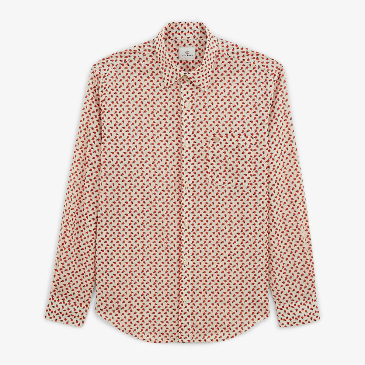 Men's Off-White Cotton Long-Sleeved Shirt with Patterns SERGE BLANCO