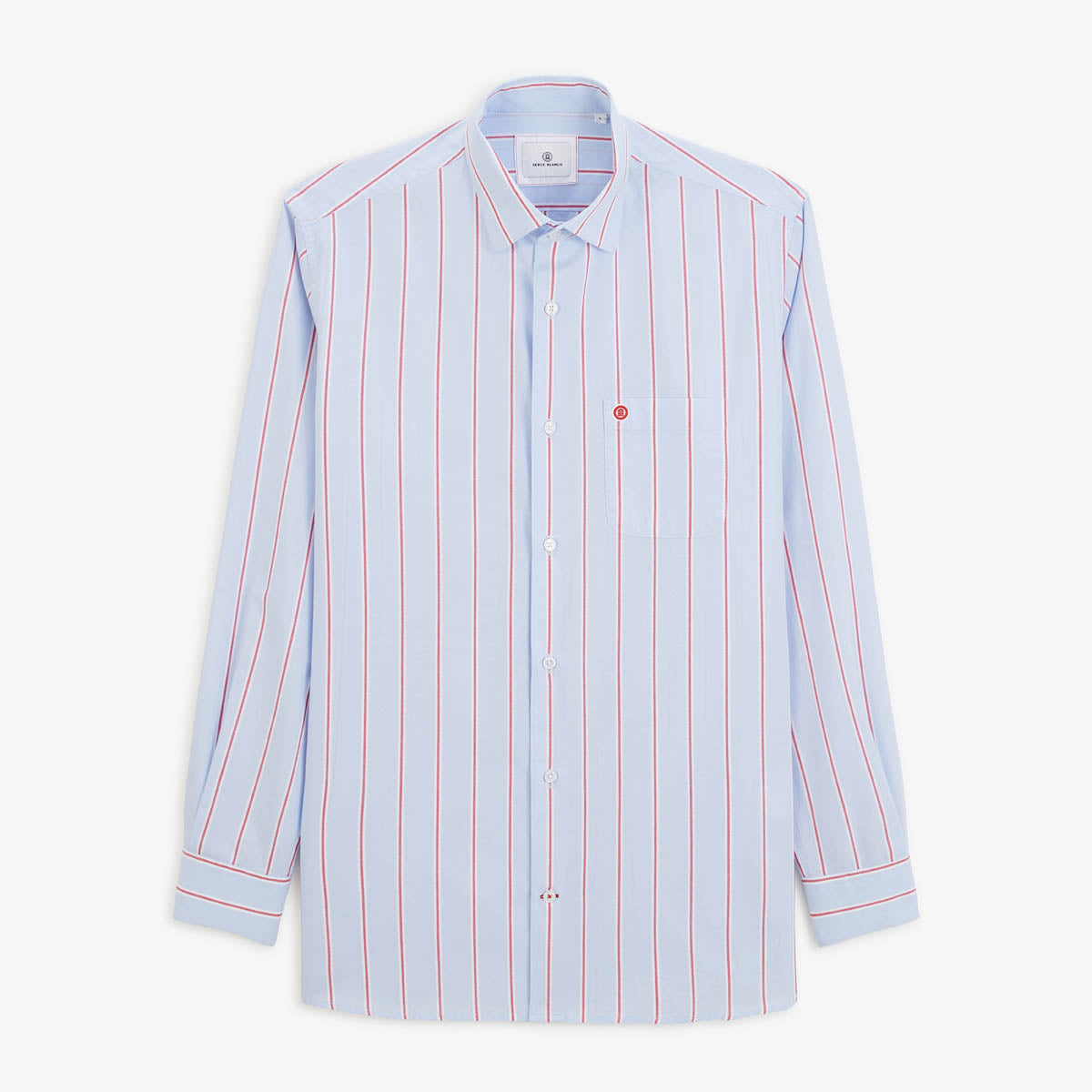 Men's Sky Blue Striped Long Sleeve Oxford Cotton Shirt SERGE BLANCO
