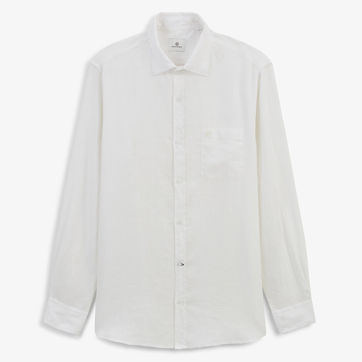 Plain white long-sleeved linen shirt for men by SERGE BLANCO