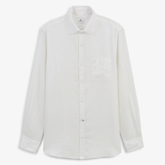 Plain white long-sleeved linen shirt for men by SERGE BLANCO