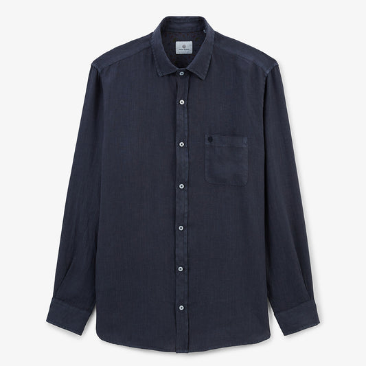 Men's plain long-sleeved shirt in carbon gray linen by SERGE BLANCO