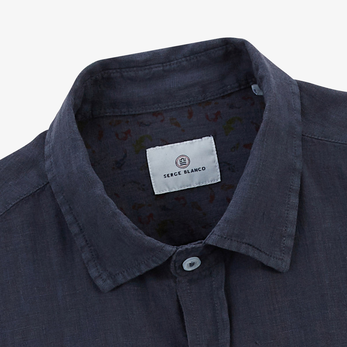 Men's plain long-sleeved shirt in carbon gray linen by SERGE BLANCO