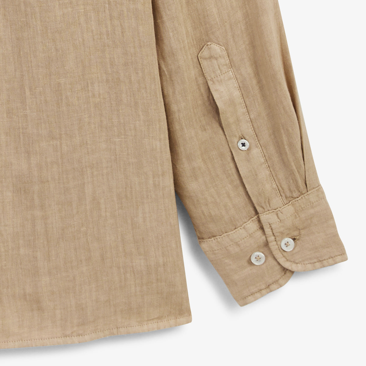 Plain long-sleeved shirt in oat brown linen MEN SERGE BLANCO